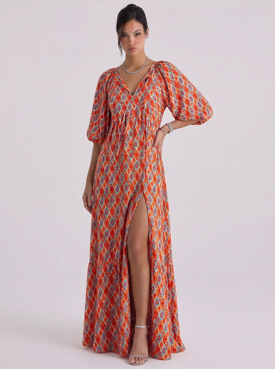 Satin Maxi Dress With Ruffle Hem