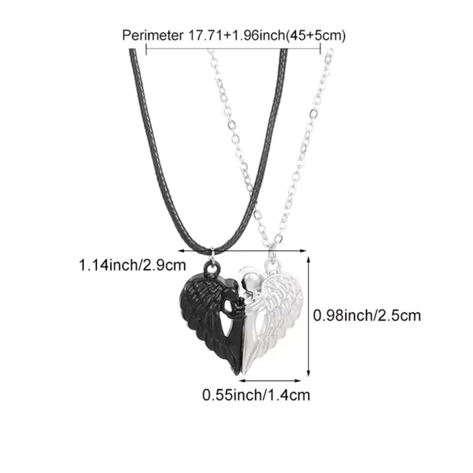 Two-Tone Heart & Wing Magnetic Necklace