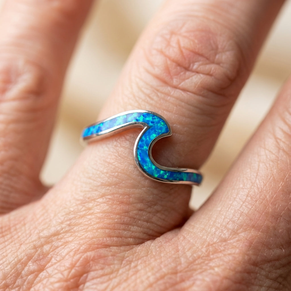 Sea Wave Ring In Opal And Silver Sustainable Ocean Inspired Jewelry