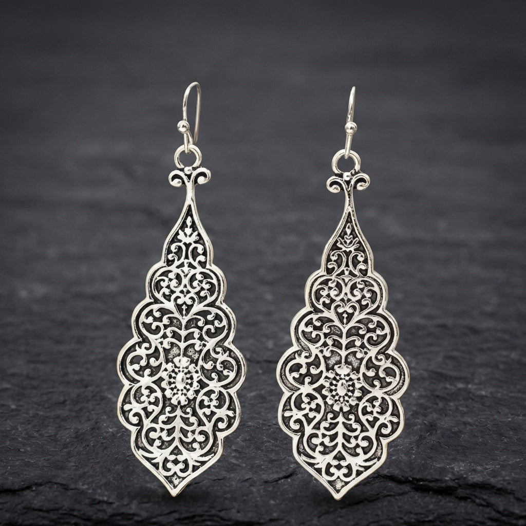 Silver Color Metal Grave Flower Earrings