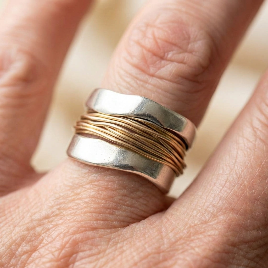 Silver Golden Threads Ring