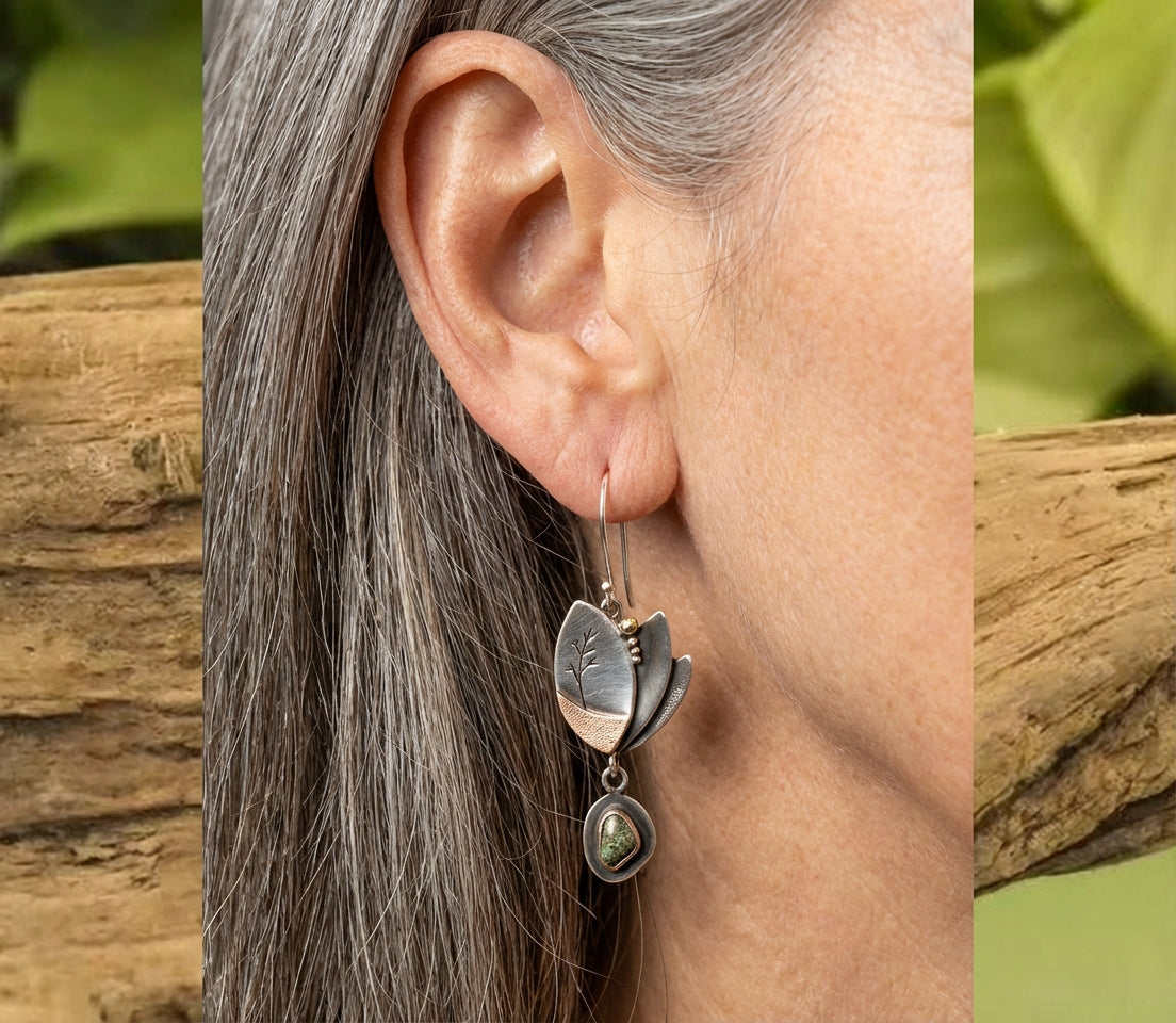Silver Rose Gold Long Dangle Earrings