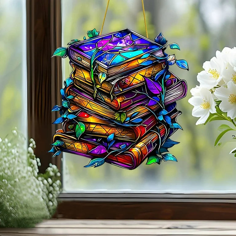 Stacked Books Crystal Vine Suncatcher
