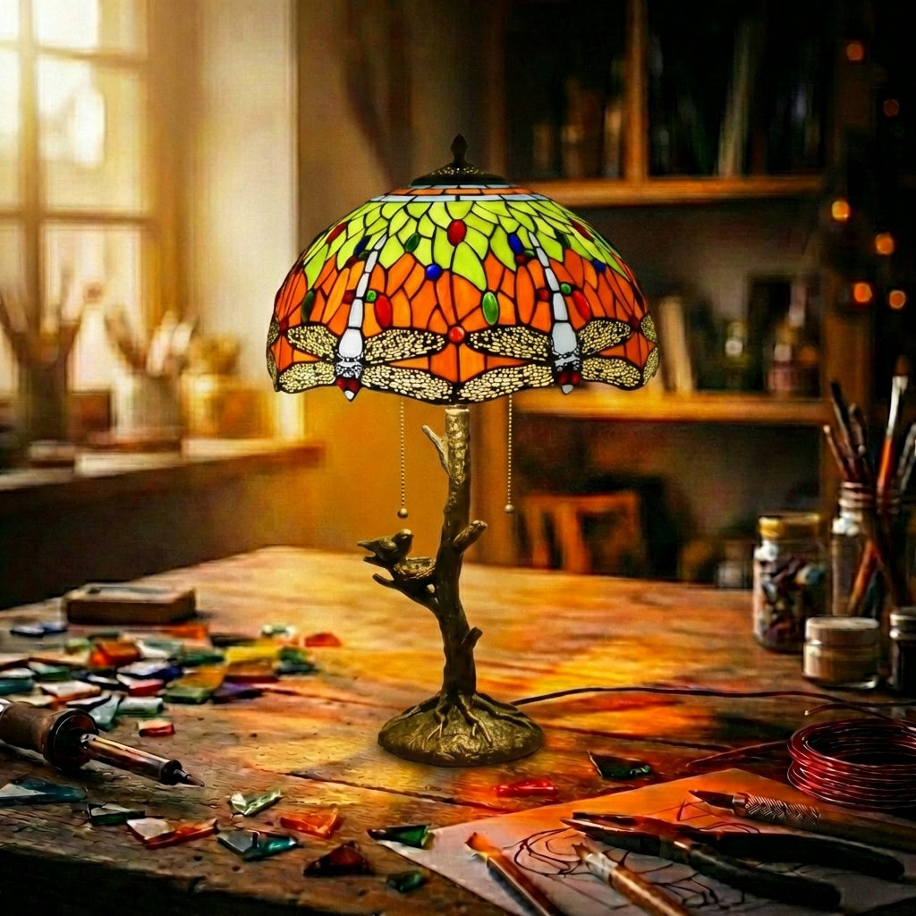Stained Glass Dragonfly Table Lamp Orange Gradient