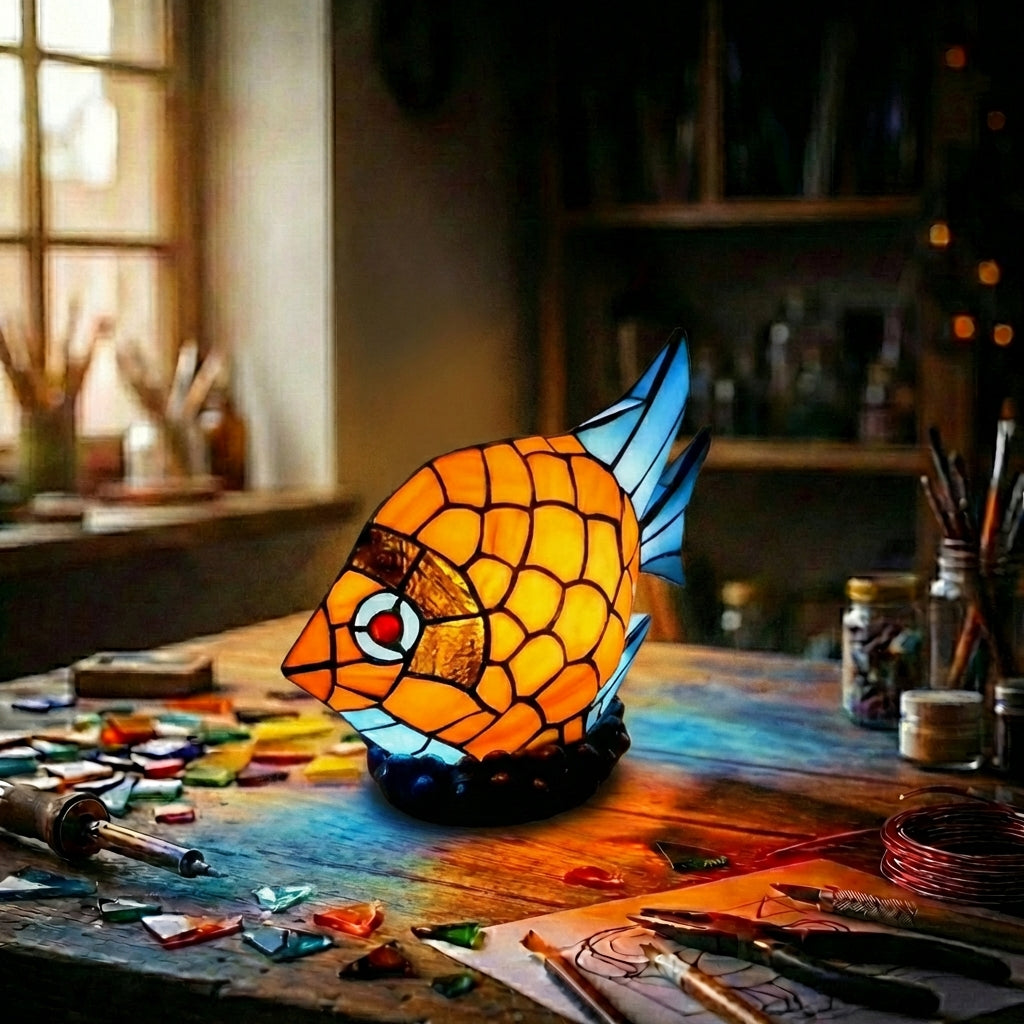 Stained Glass Fish Accent Lamp Orange