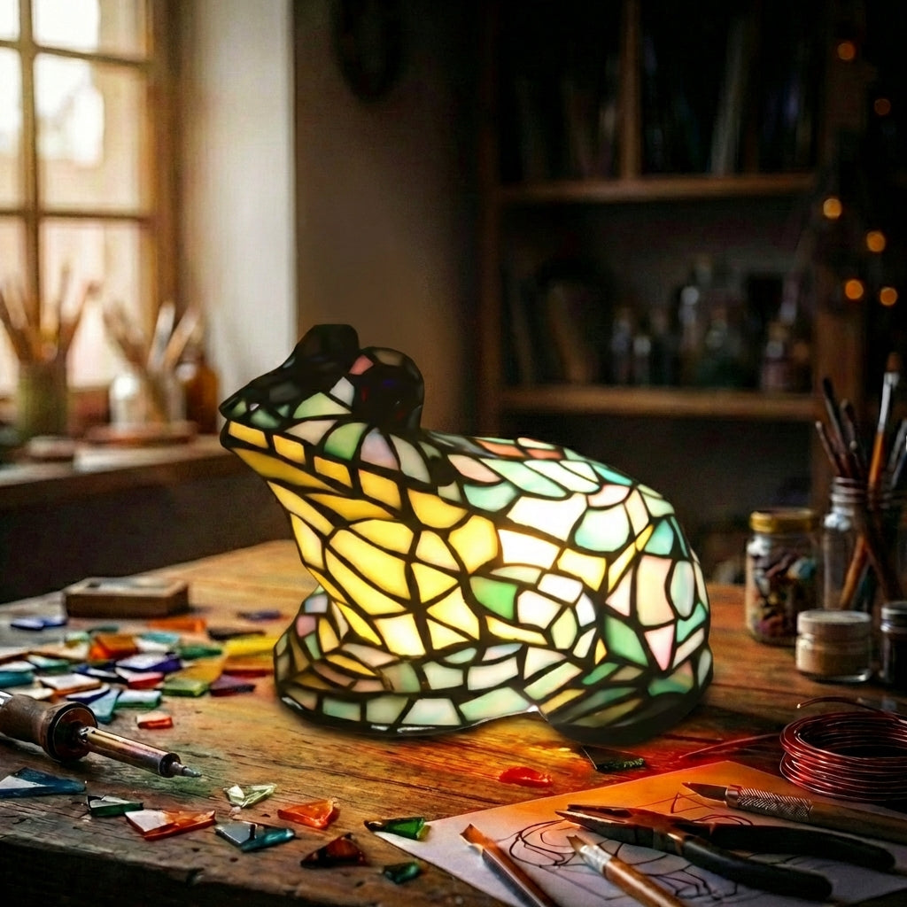 Stained Glass Frog Accent Lamp Green & Yellow