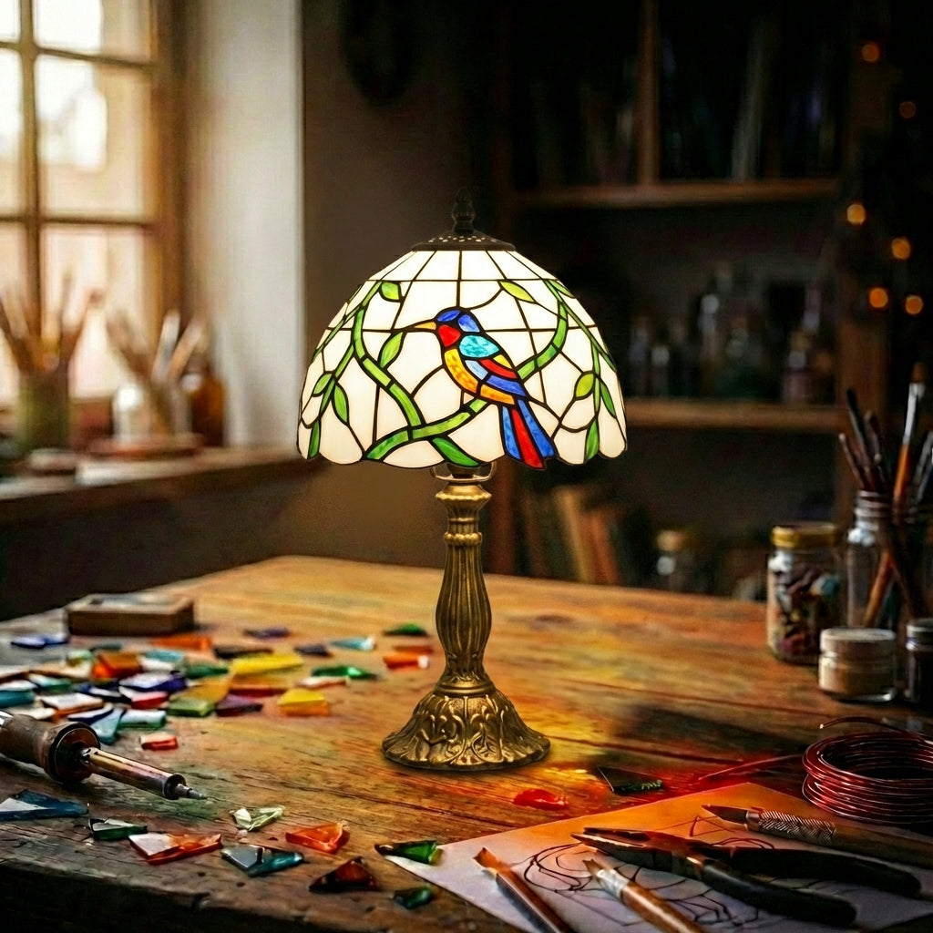 Stained Glass Parrot Table Lamp Multicolor