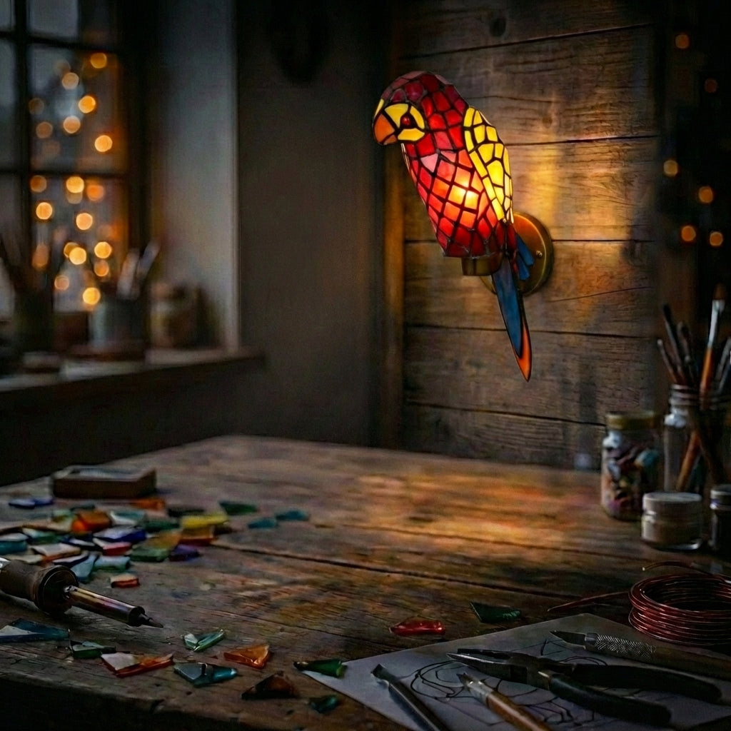 Stained Glass Parrot Wall Sconce Multicolor