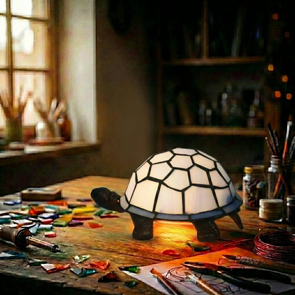 Stained Glass Turtle Accent Lamp Cream