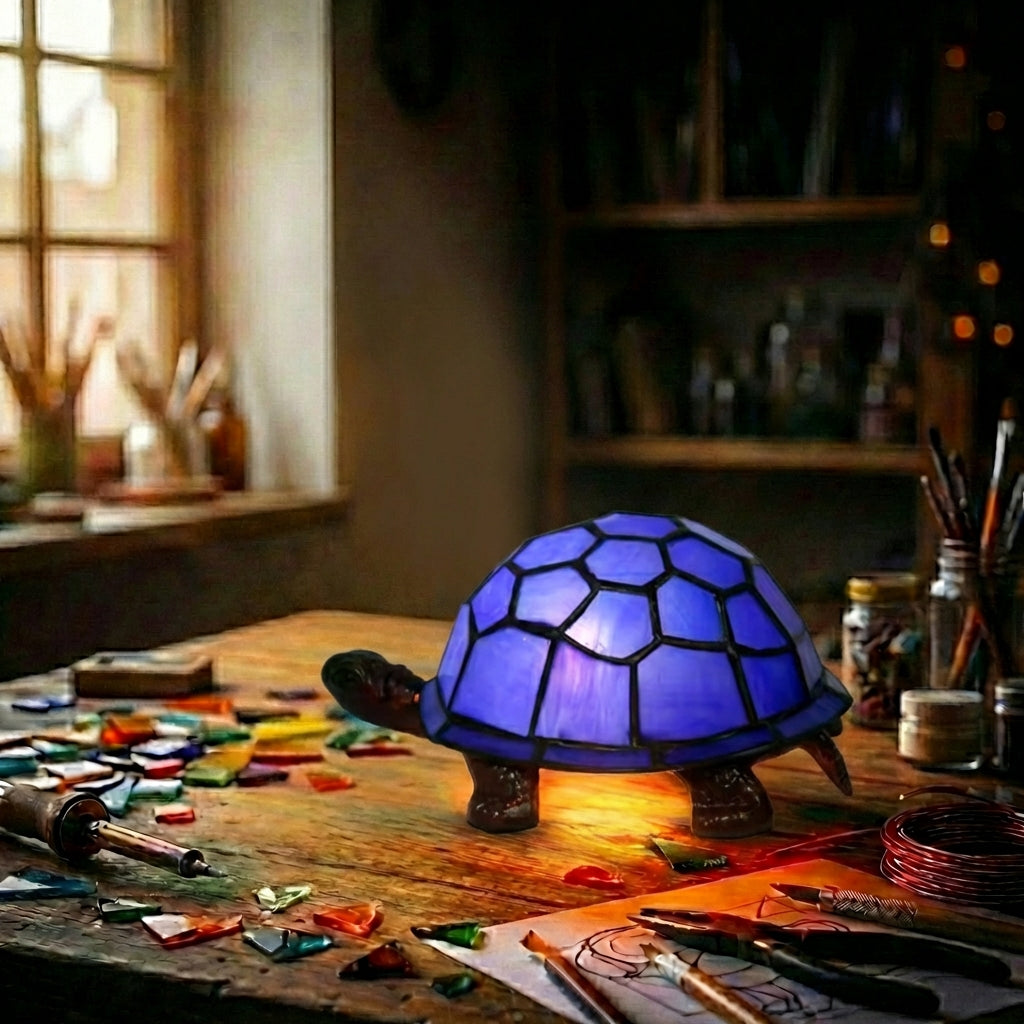 Stained Glass Turtle Accent Lamp Purple
