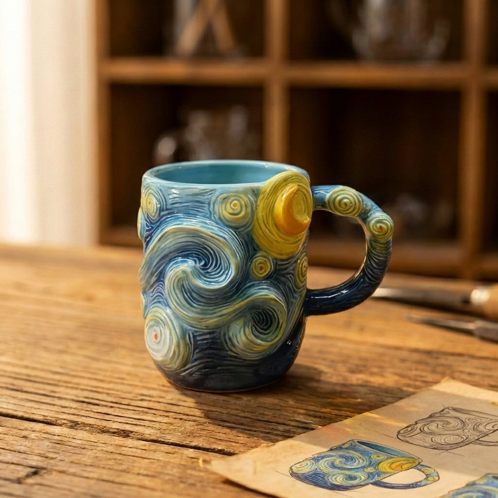 Starry Night Swirl Art Mug