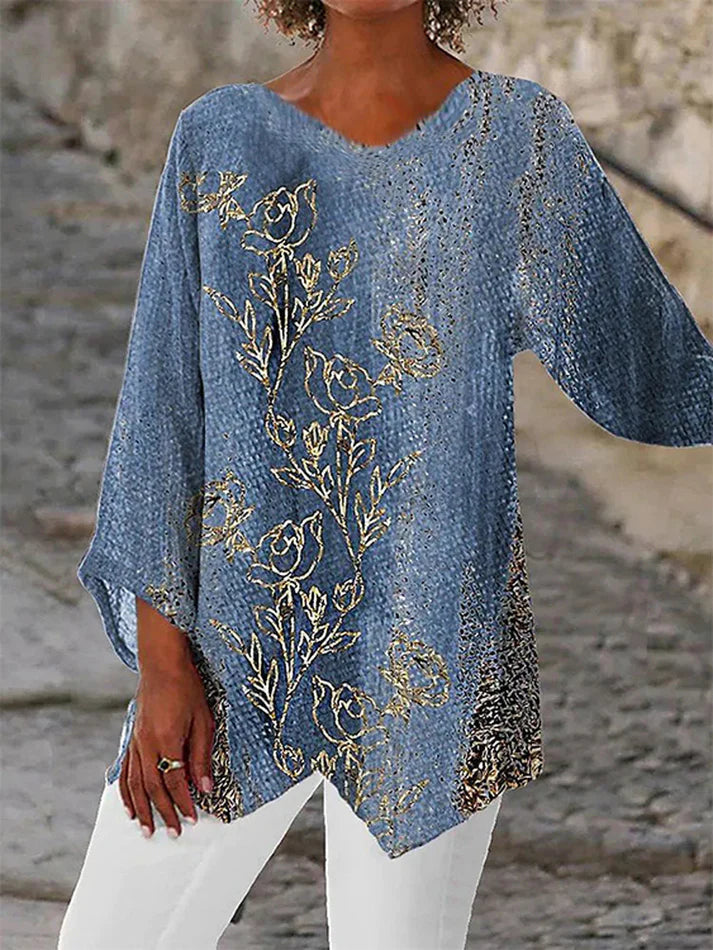 Top Blue With Gold Roses
