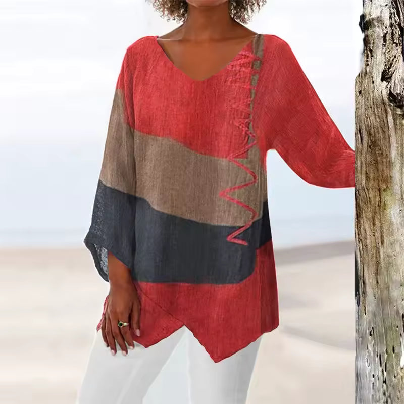 Top Red With Color Block Detail