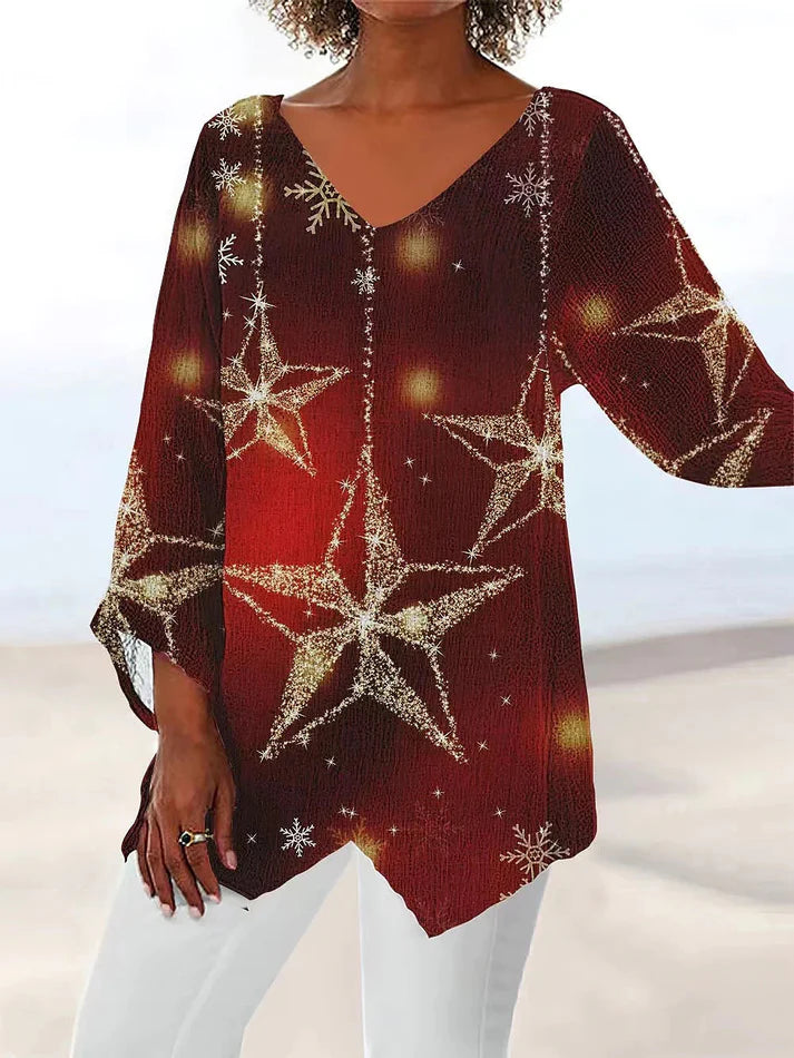 Top Red With Gold Star Print