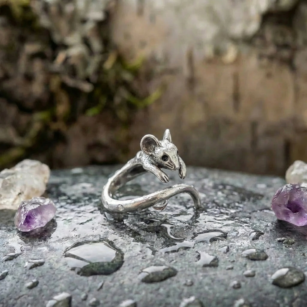 Vintage Inspired Silver Mouse Statement Ring
