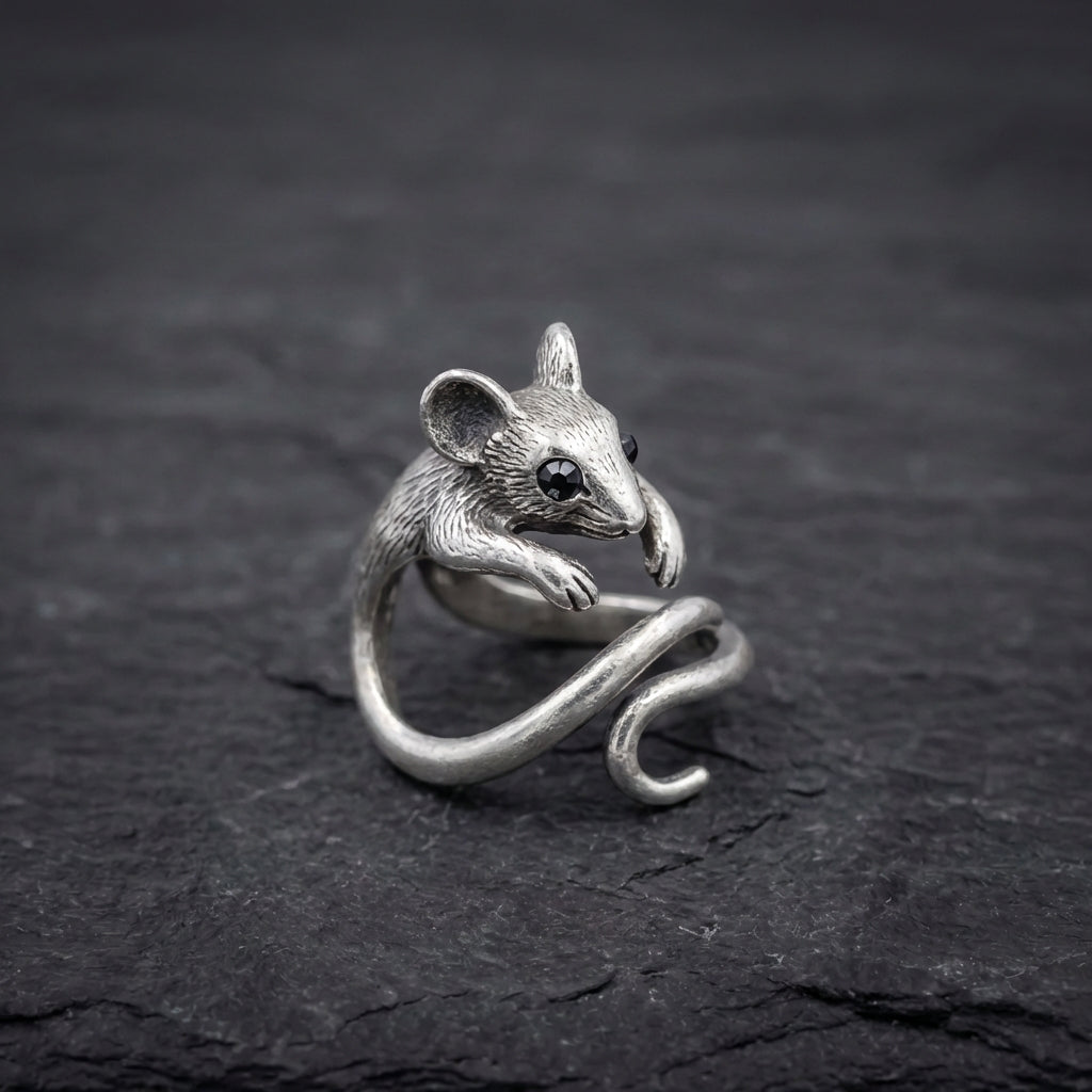 Vintage Inspired Silver Mouse Statement Ring