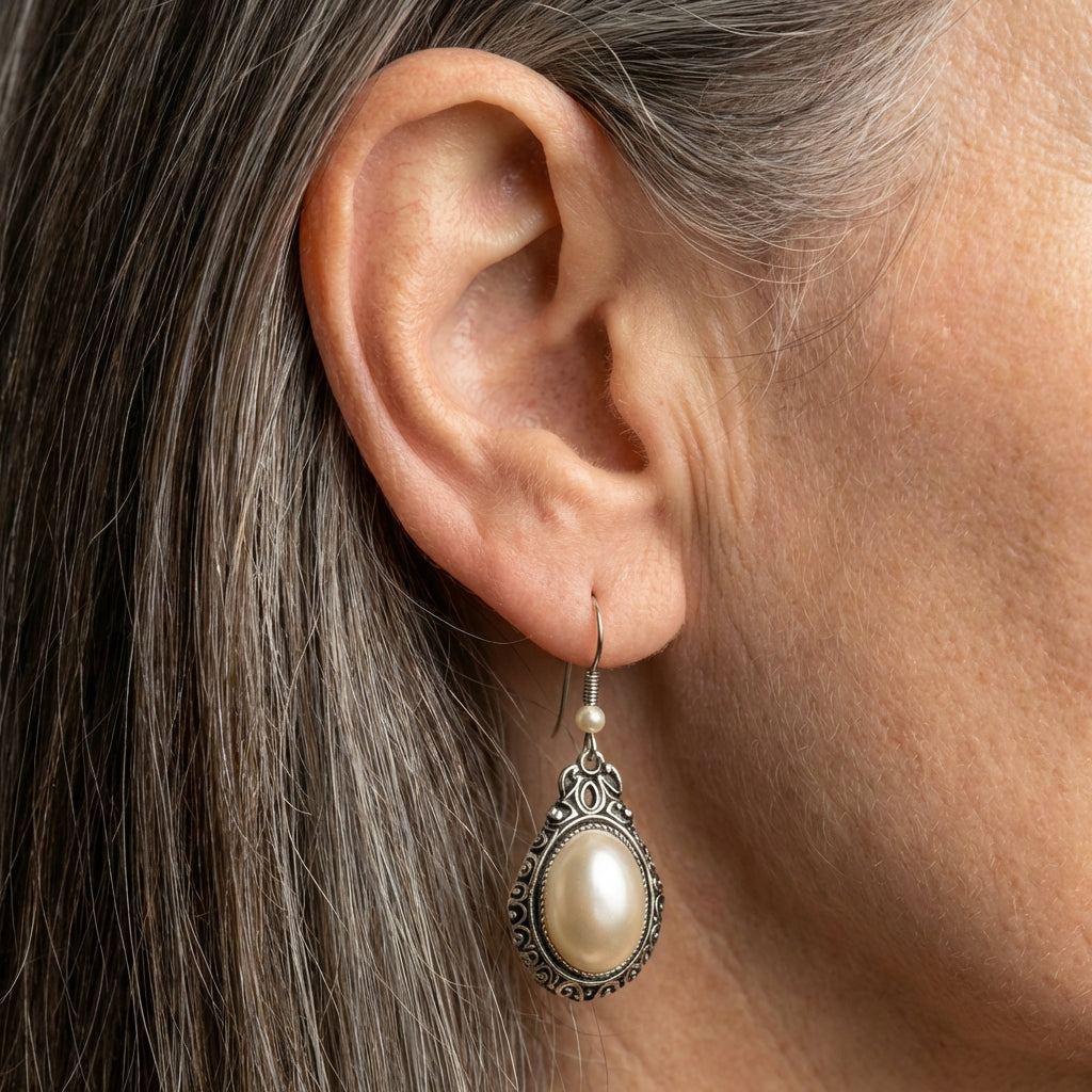 Vintage Inspired Sterling Silver Pearl Drop Earrings
