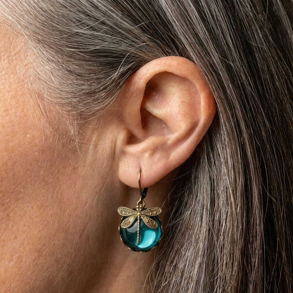 Vintage Style Glass Dragonfly Earrings