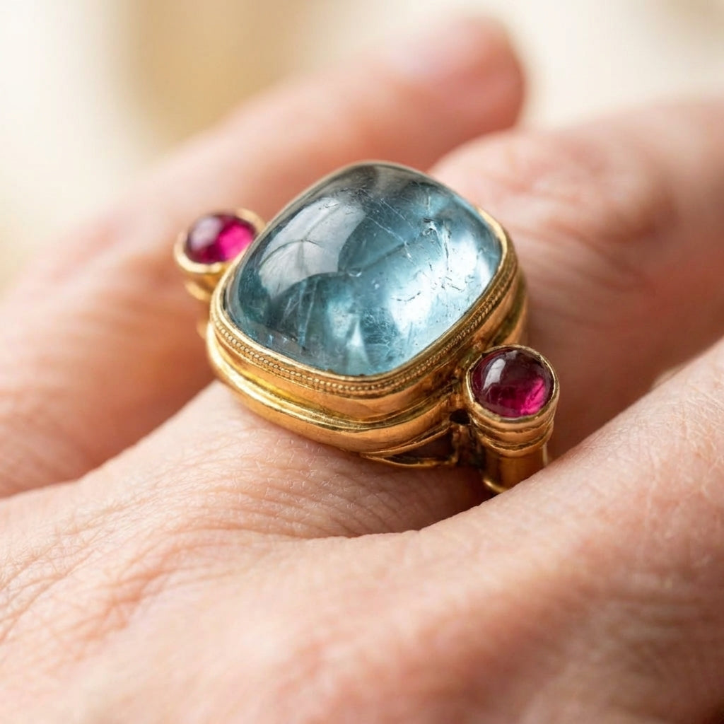 Vintage Style Gold Aquamarine Ring