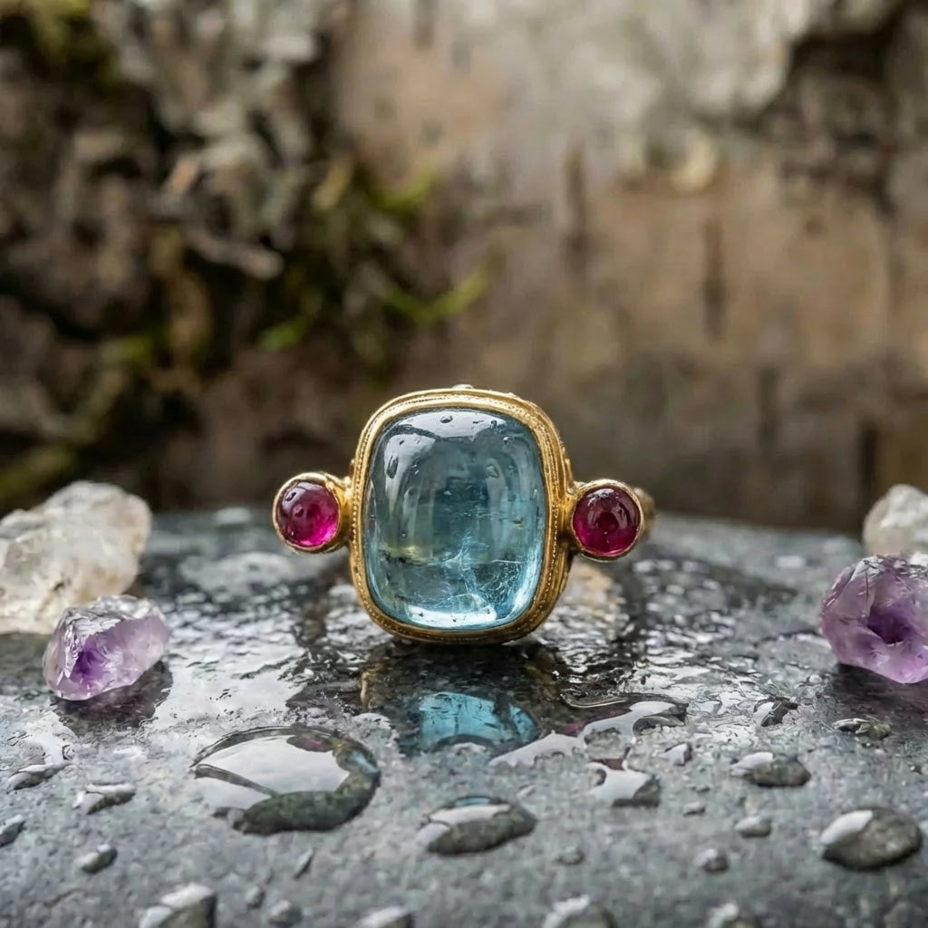 Vintage Style Gold Aquamarine Ring