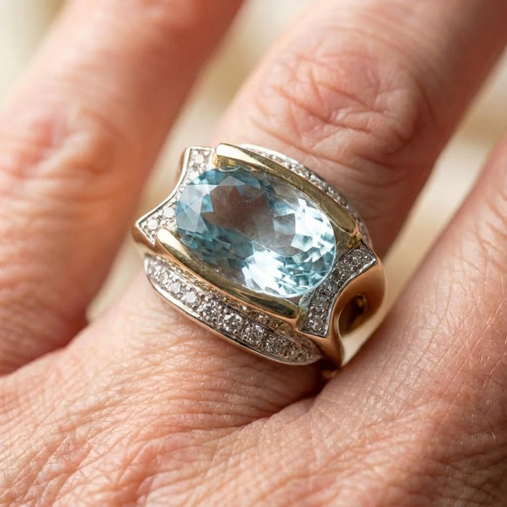 Vintage Style Oval Aquamarine Accent Ring