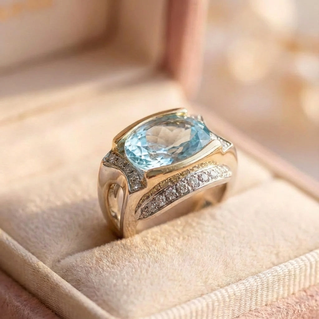 Vintage Style Oval Aquamarine Accent Ring