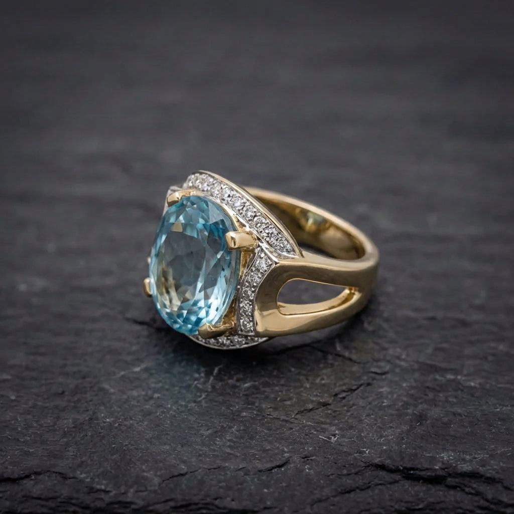 Vintage Style Oval Aquamarine Accent Ring