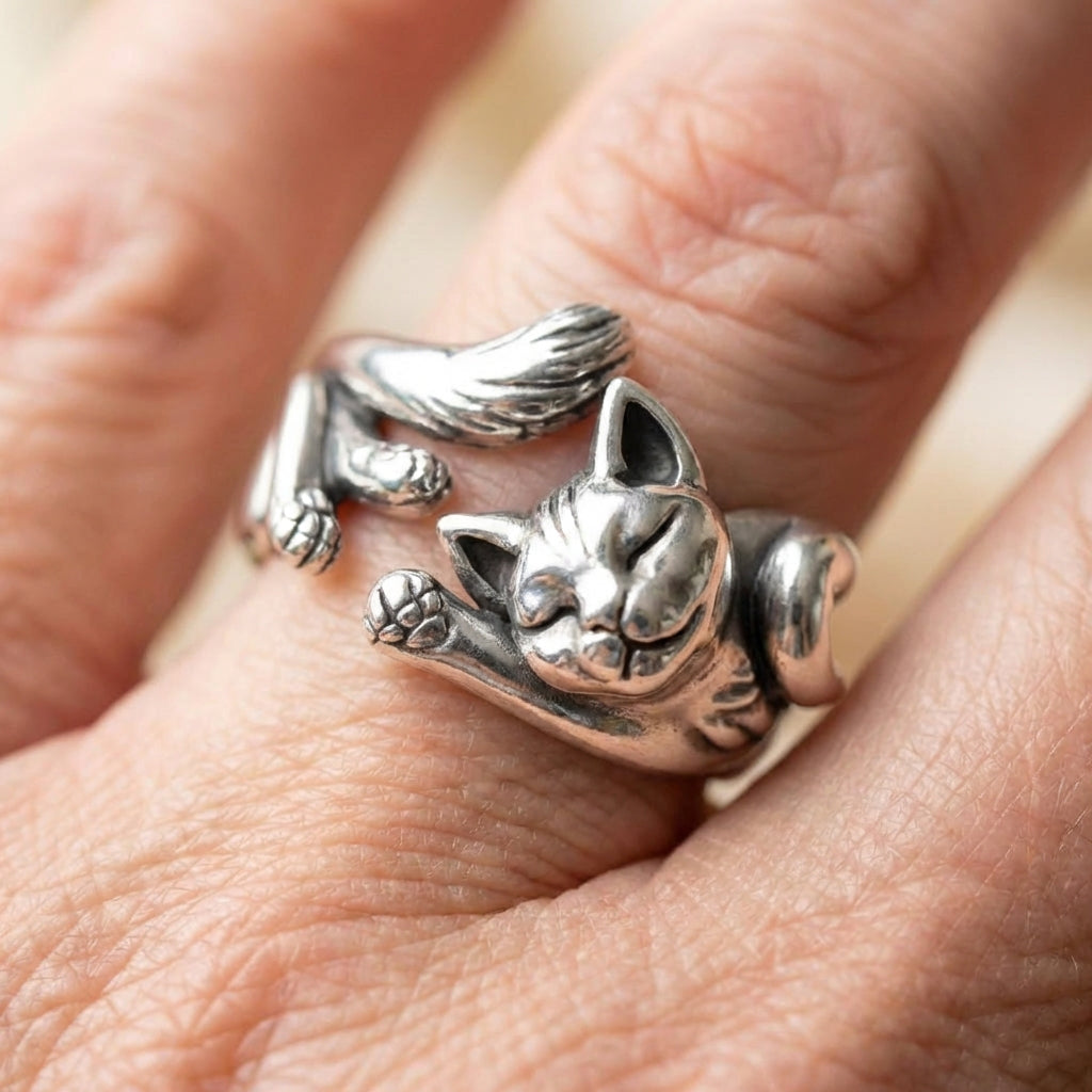 Vintage Adjustable Silver Kitty Ring