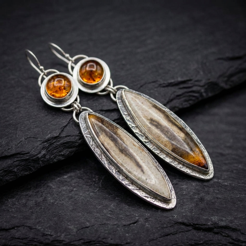 Vintage Amber Leaf Earrings 37851362
