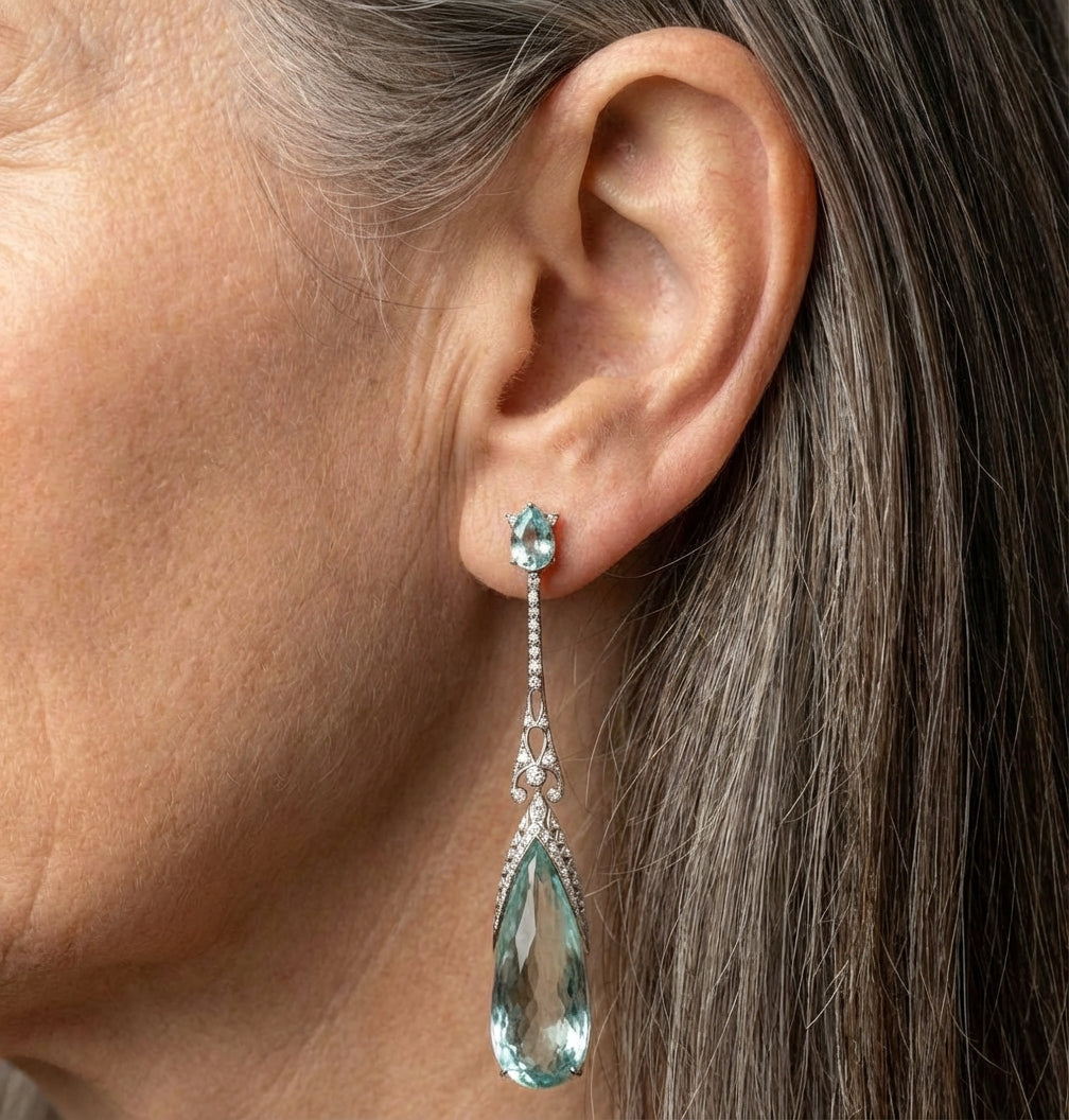 Vintage Art Deco Aquamarine Drop Earrings