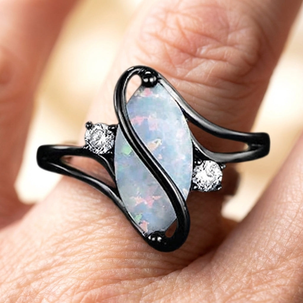 Vintage Black & Opal Twist Ring