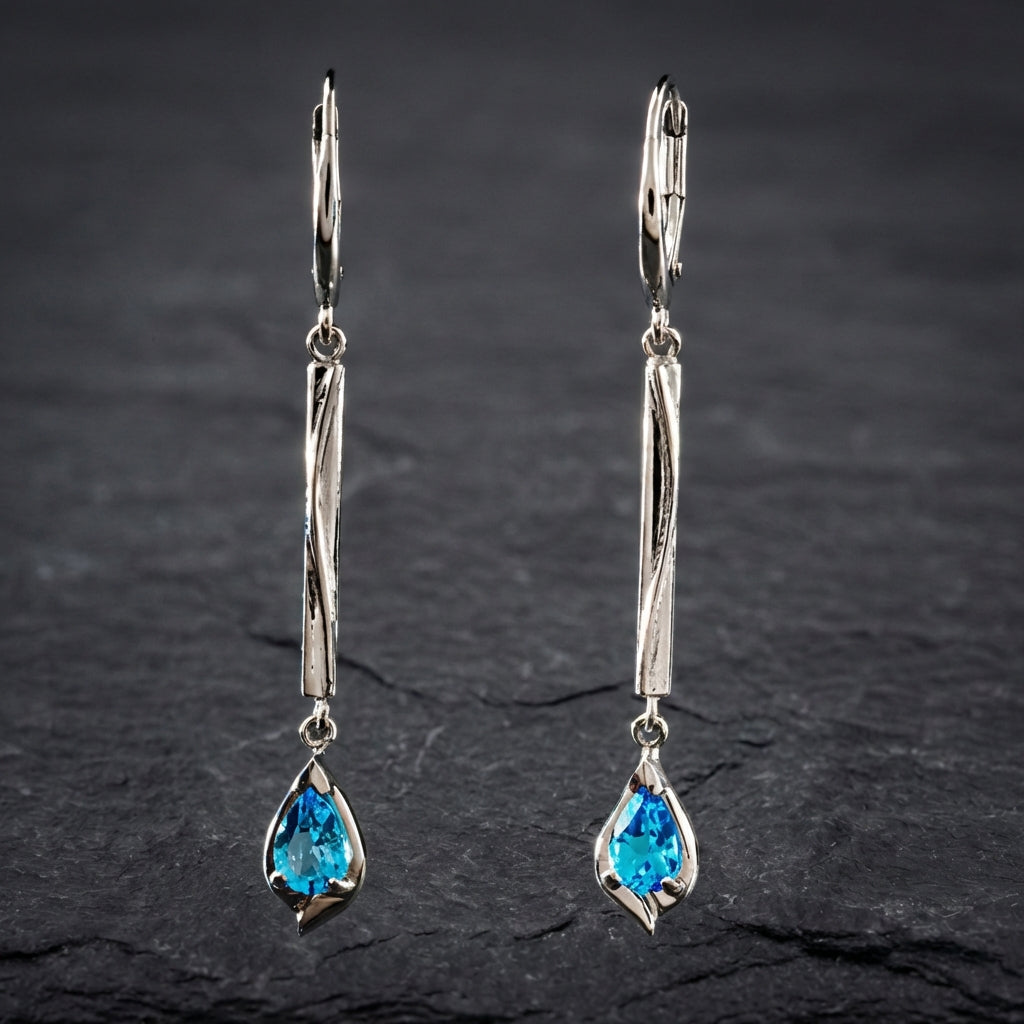 Vintage Blue Dangling Silver Earrings