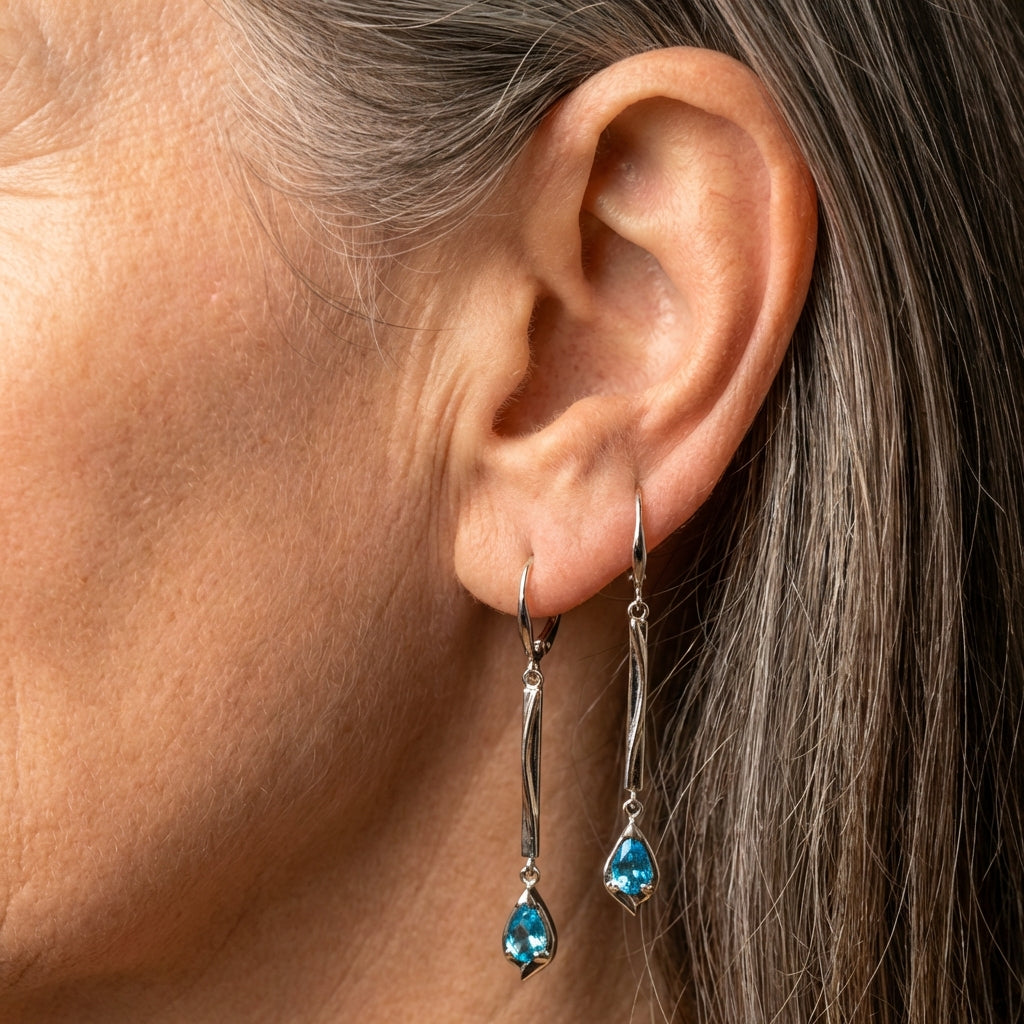 Vintage Blue Dangling Silver Earrings