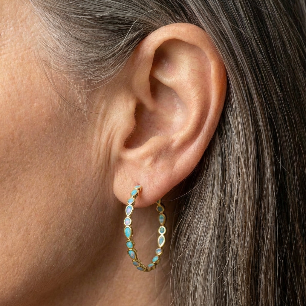 Vintage Blue Opal Gold Earrings