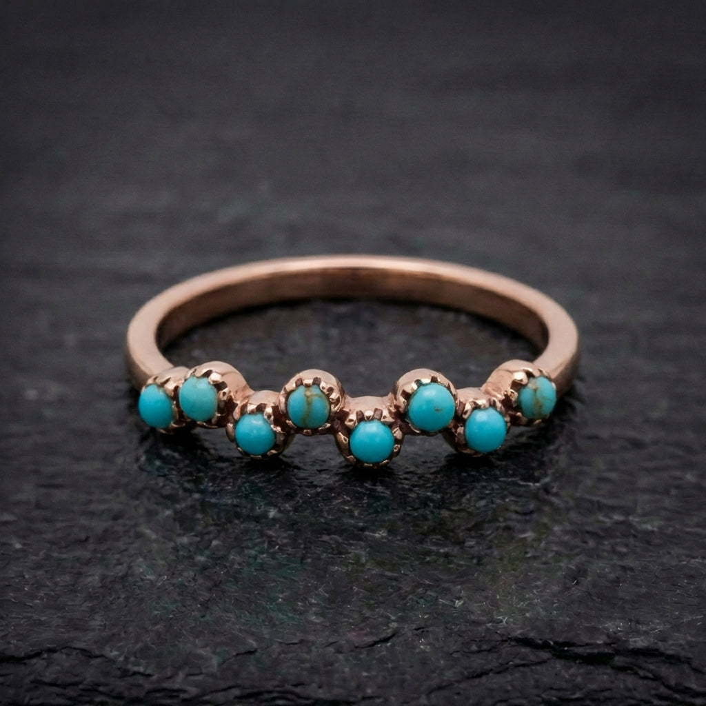 Vintage Boho Minimalist Turquoise Dot Accent Ring