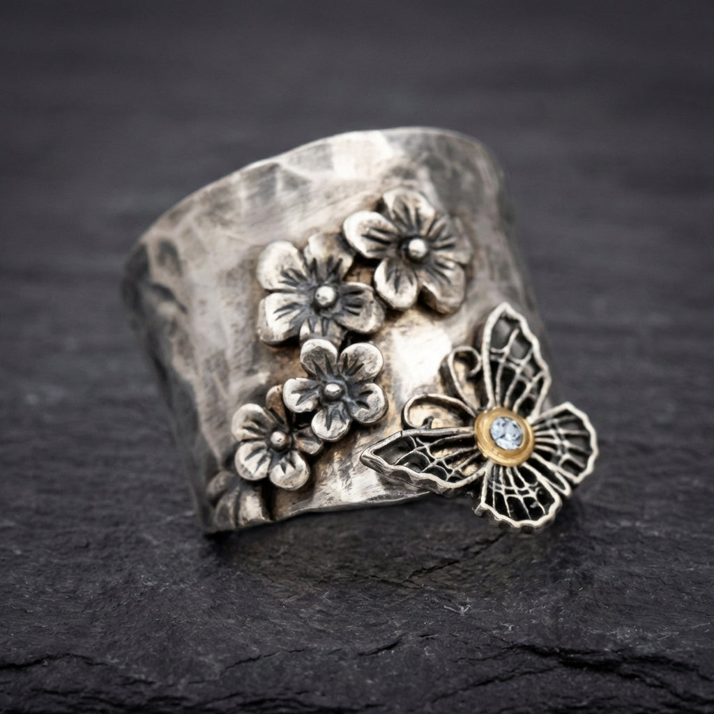 Vintage Butterfly Flower Ring 68598954