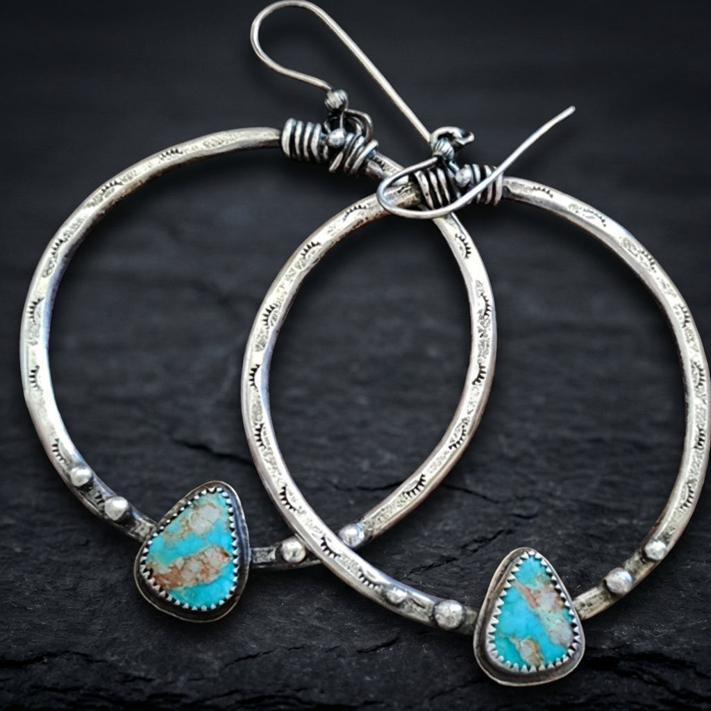 Vintage Circular Turquoise Stone Earrings