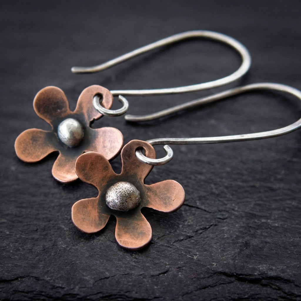 Vintage Copper Flower Earrings 95458470