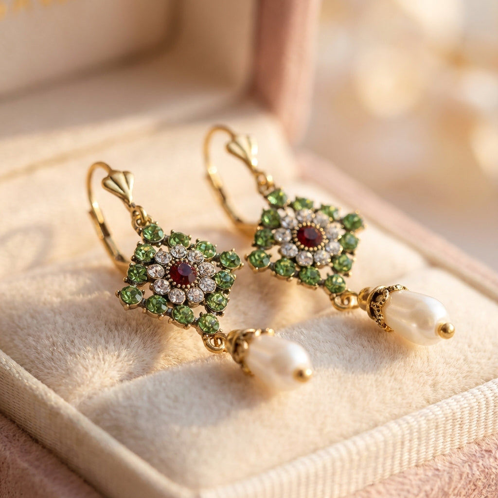 Vintage Crystal Pearl Earrings