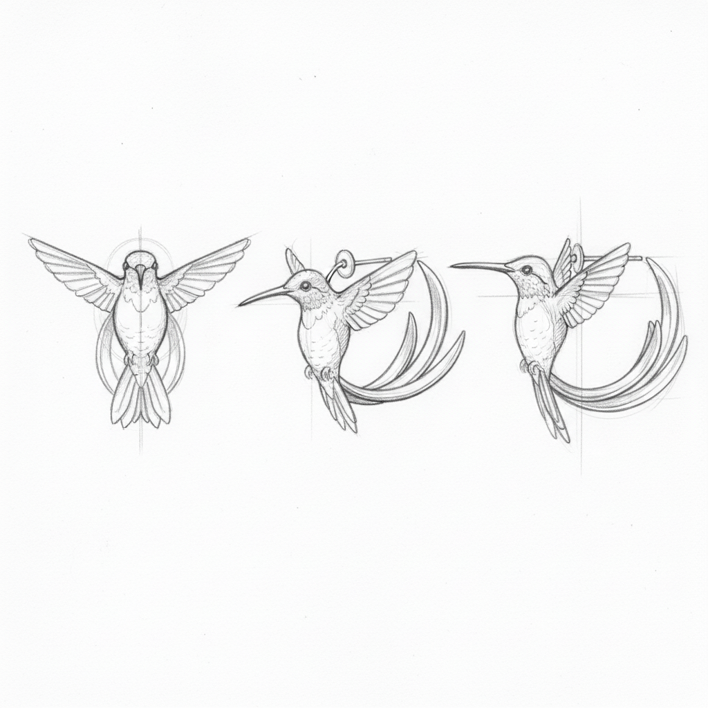Vintage Enamel Hummingbird Hoop Earrings