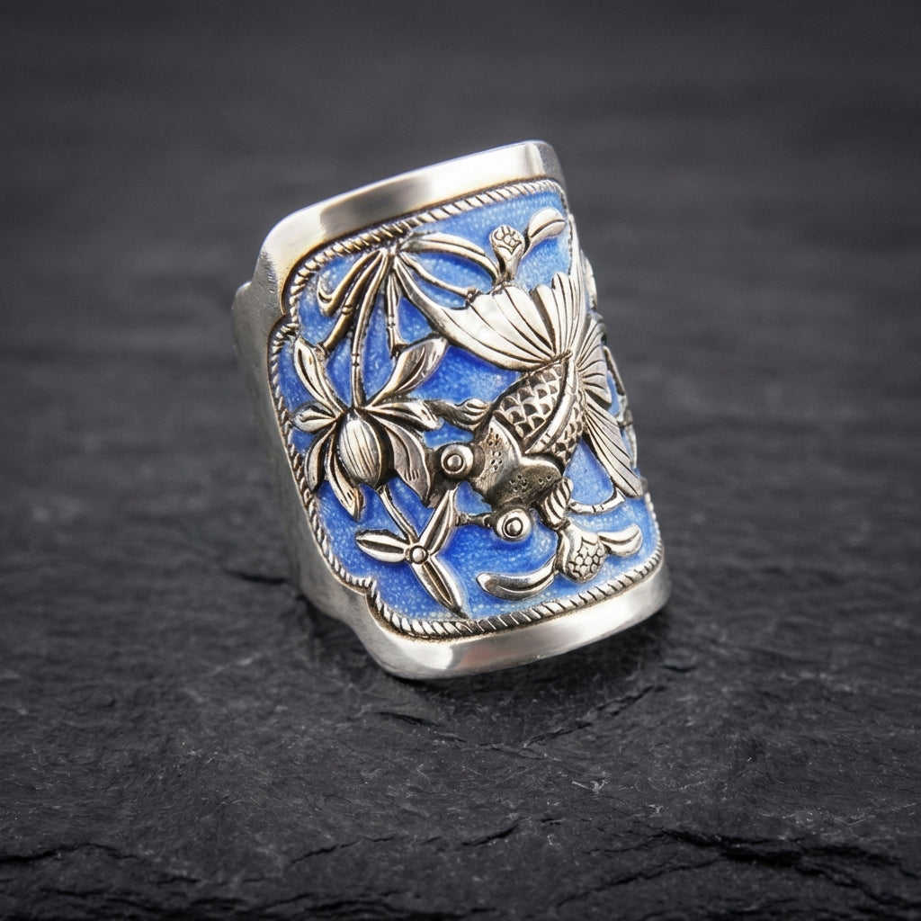 Vintage Enamel Lotus Ring 77524508