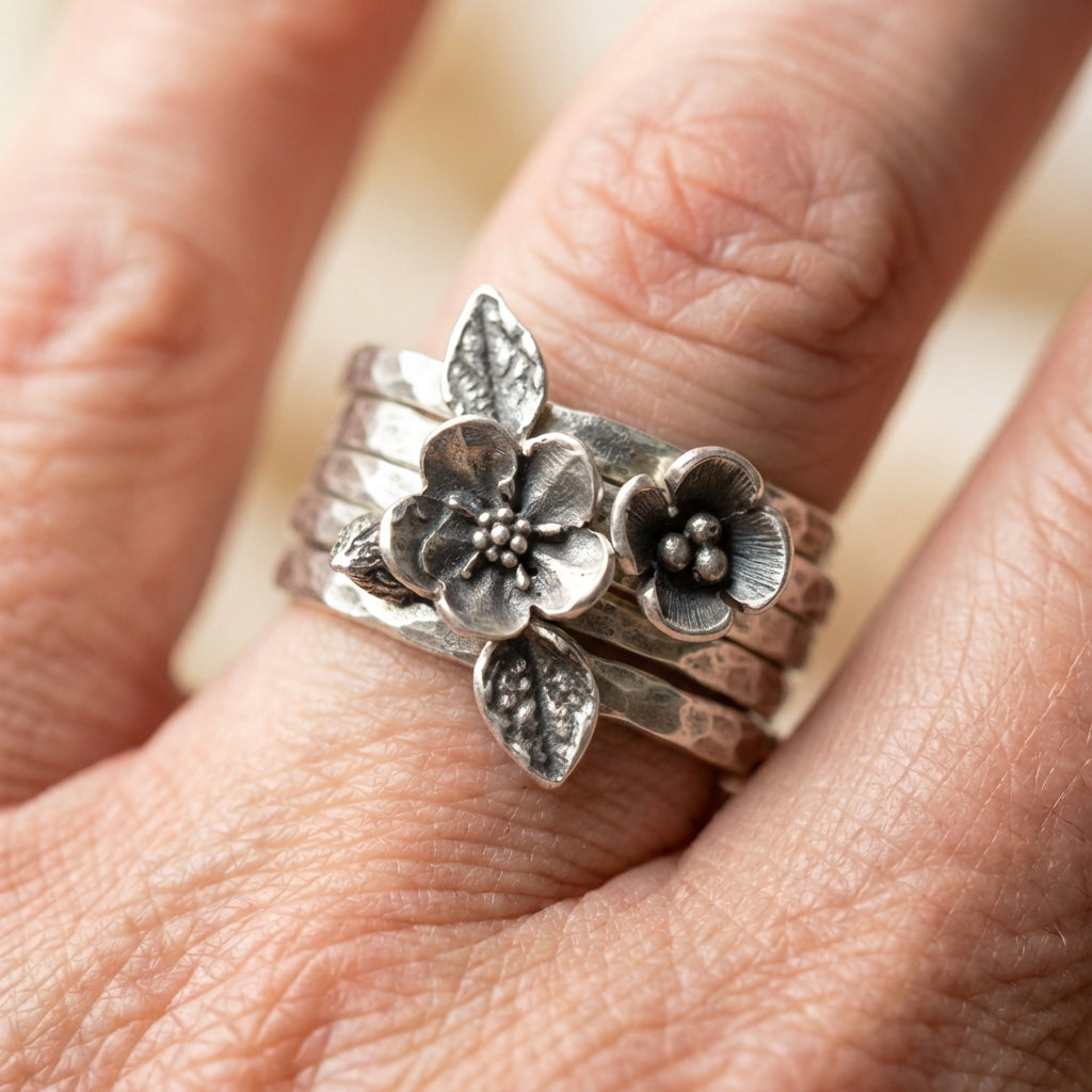 Vintage Flower Silver Layer Ring