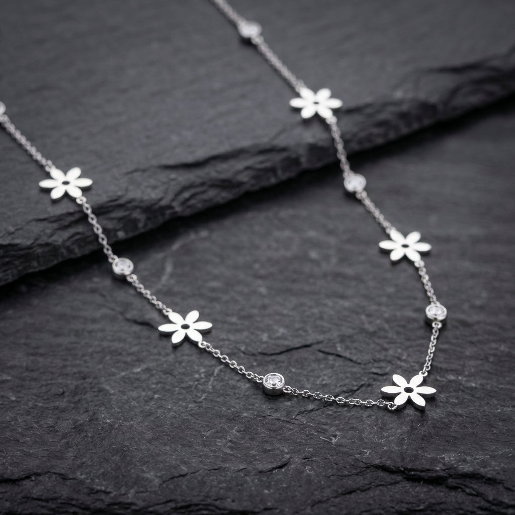 Vintage Flowers Crystal Zircon Necklace