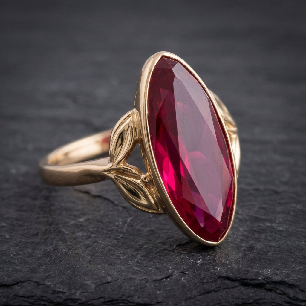 Vintage Garnet Oval Crystal Gold Ring