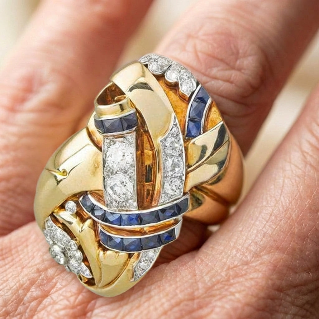 Vintage Gold Blue Zirconia Ring