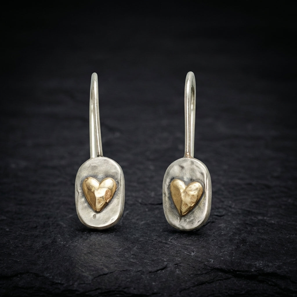 Vintage Golden Heart Silver Earrings