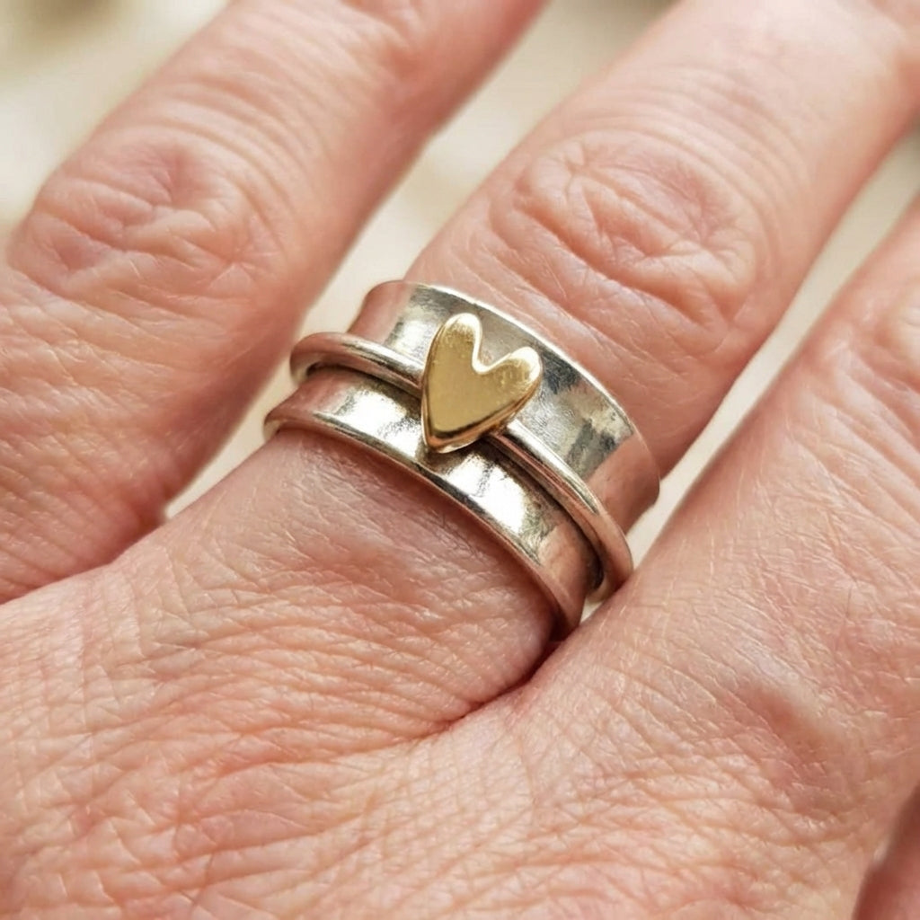 Vintage Golden Heart Silver Ring