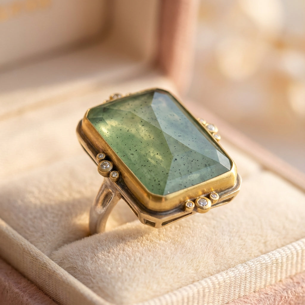 Vintage Green Glass Gold Ring