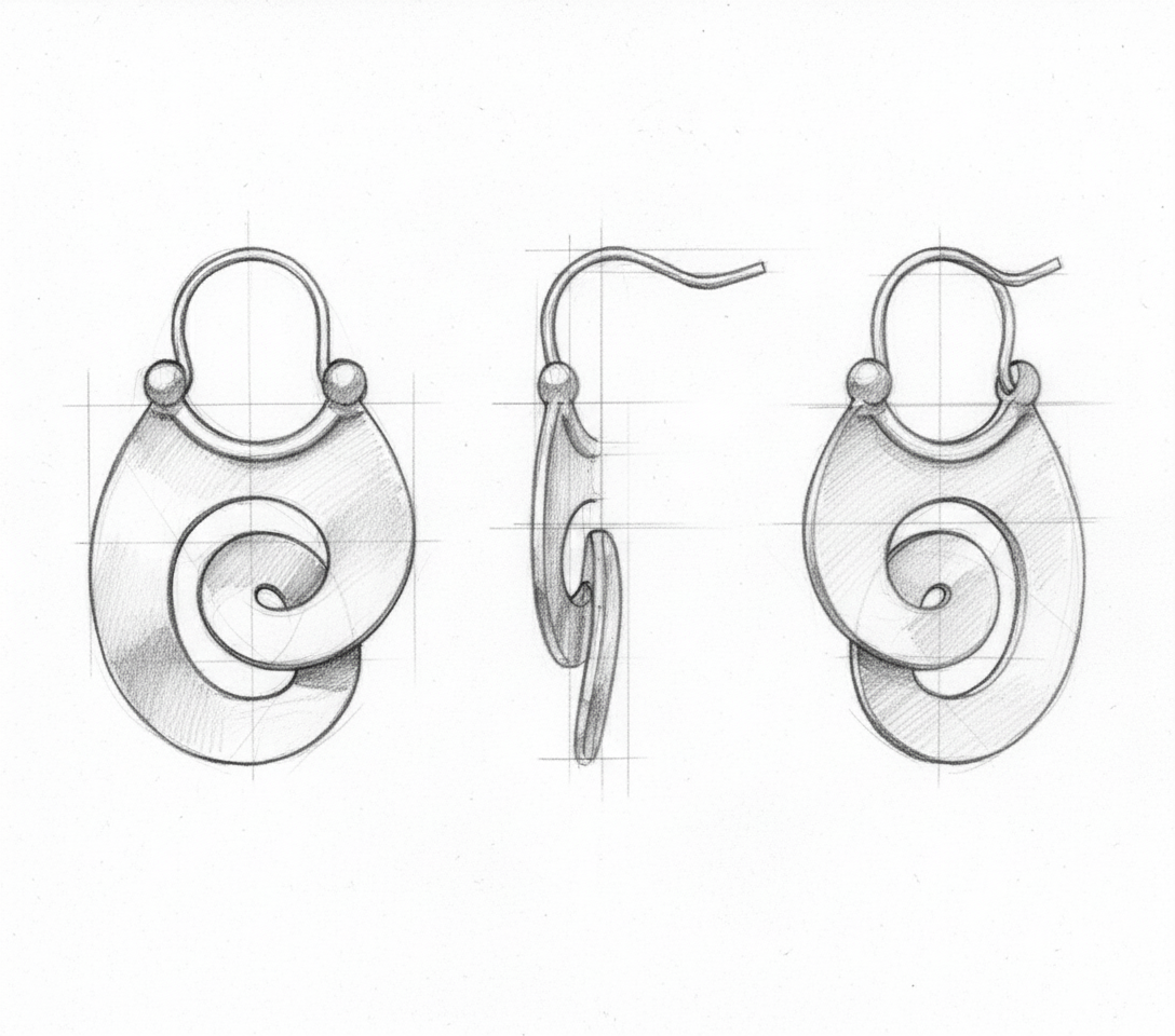 Vintage Gypsy Curl Silver Hoop Earrings