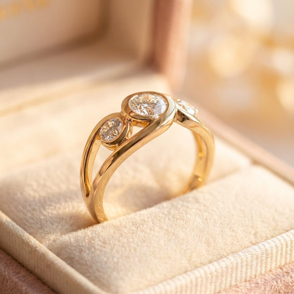 Vintage Inlaid Zirconia Spiral Gold Ring